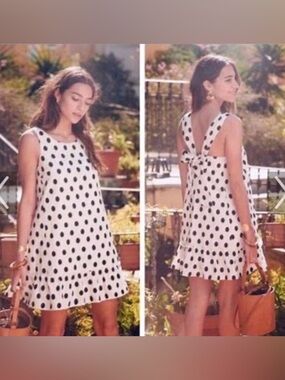 Sezane Polka Dot Sleeveless Tie-Back Mini Dress - White/Black